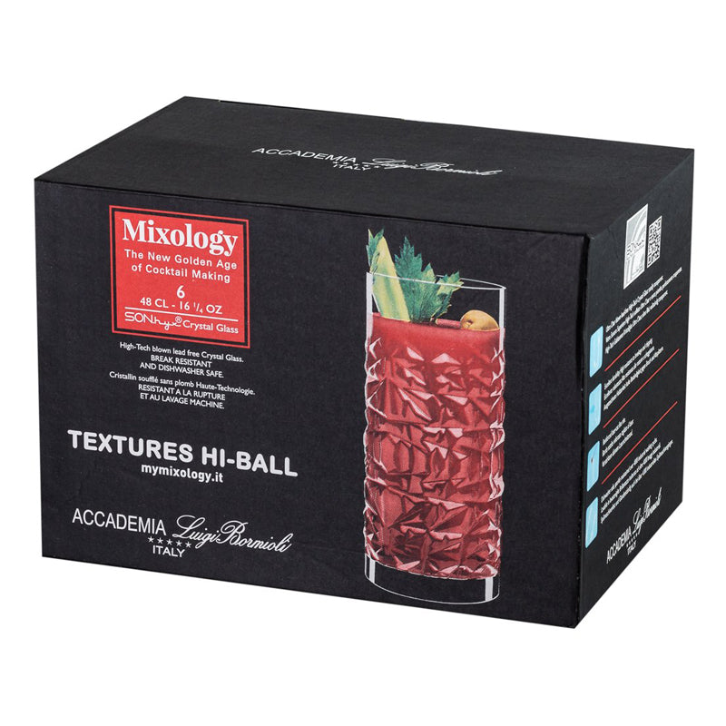 Mixology Texture Bicchiere Bibita Hi-Ball 48 cl In Vetro Set 6 Pz