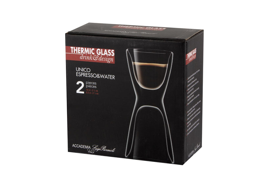 Thermic Glass Drink & Design Unico Espresso & Water Bicchierino Multiuso 10 cl In Vetro Termico Borosilicato Set 2 Pz